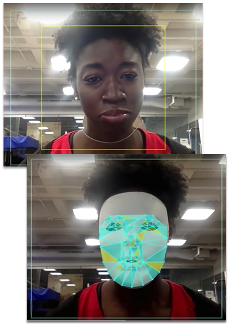 Founder Joy Buolamwini tests various facial recognition systems on herself - the software only detect her when she puts on a white mask.